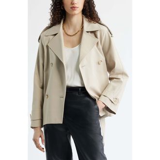 Nordstrom Belted Stretch Cotton Short Trench Coat in Tan Plaza at Nordstrom, Size X-Large