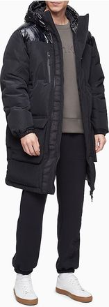 Calvin Klein Mens Colorblock High Shine Down Puffer Coat - Black - XXL