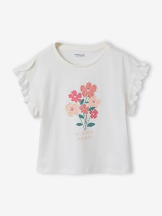 Vertbaudet T-Shirt mit kurzen Volant&auml;rmeln M&auml;dchen wollwei&szlig;