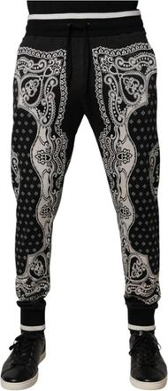 Dolce & Gabbana Zwarte Bandana Print Katoenen Jogger Broek - Heren - Sweatpants - Zwart - L - Katoen - Broeken