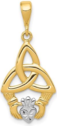 Diamond2Deal 14k Yellow Gold Rhodium Diamond-cut Claddagh Pendant