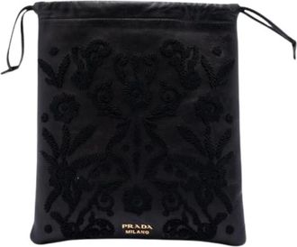 Prada Pre-owned Clutches, female, Black, Size: ONE SIZE Pre-owned Embroidered Leather Pouch