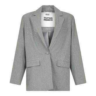 Silvian Heach Pinstripe Blazer met Kristallen Waterval - Dames - Jassen - Grijs - Maat: L Wol