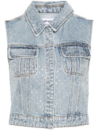Self Portrait rhinestoned denim vest - Blue