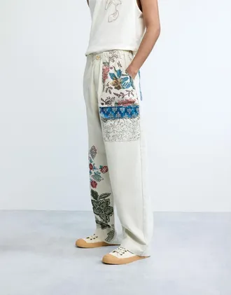 Desigual Pantaloni lunghi bianchi a fiori-Bianco
