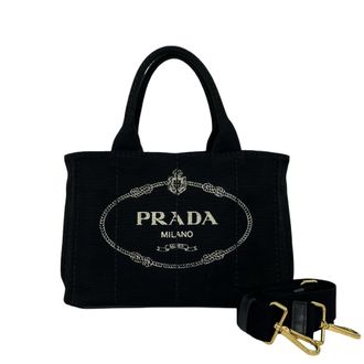 Prada Black Canvas Handbag Shoulder Bag Tote Bag (Pre-Owned)