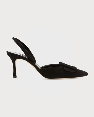 Manolo Blahnik Maysli Suede Buckle Halter Pumps