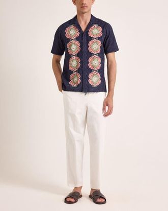 Orlebar Brown Maitan Broderie Relaxed Fit Broderie Anglaise Shirt in Night Iris at Nordstrom, Size X-Small