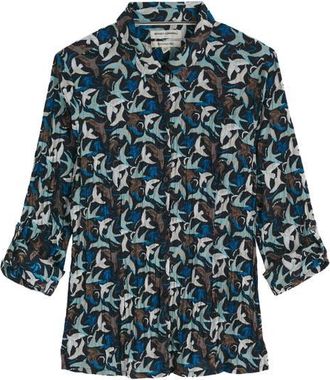 Seasalt Cornwall Larissa Printed Organic Cotton Button-Up Shirt in Swooping Birds Onyx at Nordstrom, Size 14 Us