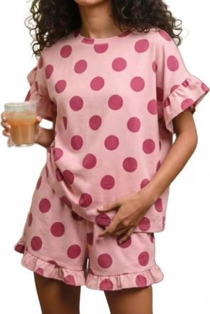 Bibi Polka Dot Printed Ruffle Top And Shorts Set In Pink