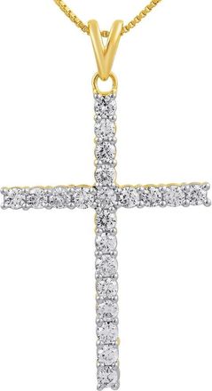 Pompeii3 1Ct Yellow Gold Diamond Cross Pendant 10k Yellow Gold Necklace (3/4 inch tall)