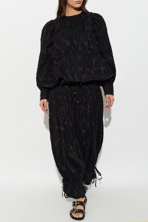 Ganni Pleated Blouse With Puff Sleeves, Womens, Black