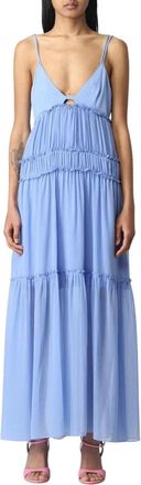 Patrizia Pepe Maxi Jurk Mouwloos met V-Hals - Dames - Maxi kleedjes - Blauw - M - Chiffon - Kleedjes