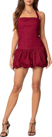 Edikted Bryn Halter Bubble Skirt Minidress in Burgundy at Nordstrom, Size X-Large
