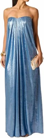 Adrianna Papell Strapless Foil Chiffon Trapeze Maxi Dress In Blue