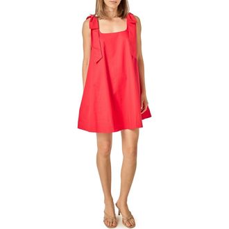 English Factory Bow Shoulder Sleeveless Cotton Minidress in Red at Nordstrom, Size X-Small