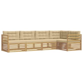 vidaXL Conjunto De Sof&aacute;s De Exterior Con Coj&iacute;n 5 Pcs Y Beige Poli&eacute;ster Vidaxl