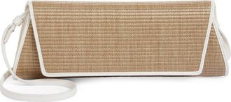 Akris Small Anouk East/West Trapezoid Raffia & Leather Clutch in Nature-White at Nordstrom
