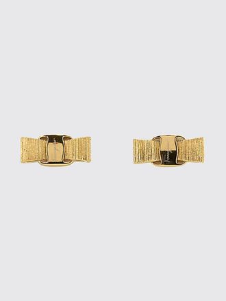 Ferragamo Vara Stud Earrings in Brass with Engraved Logo and Pin Closure