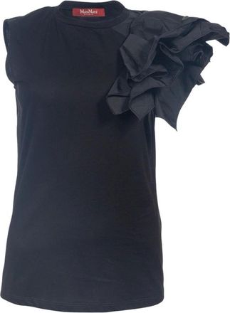 Max Mara Tops, Dames, Zwart, M, Katoen, Katoenen top met maxi ruches
