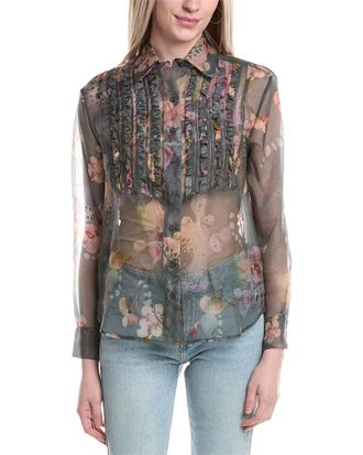 Cynthia Rowley Silk Organza Tuxedo Shirt