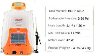 OEM Pulverizador De Mochila, Capacidad De 4 Galones, Presi&oacute;n Ajustable De 90 Psi, Color Negro