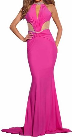 Jovani Halter Neck Fitted Gown In Pink