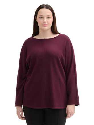 Tom Tailor Fledermausshirt TOM TAILOR PLUS, Damen, Gr. 44, rot (schwarz berry melange), Obermaterial: 70% Polyester, 29% Viskose, 1% Elasthan, meliert, loose fit