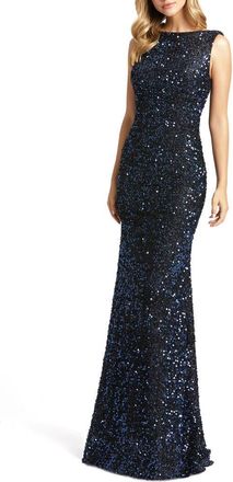 Mac Duggal Womens Sleeveless Sequin Cowl Back Evening Gown in Midnight at Nordstrom, Size 12