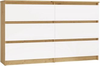 Topeshop MILAN - Cómoda ancha para dormitorio con 6 cajones - 30x120x77 cm - Mueble de almacenamiento - Artesanal y blanco