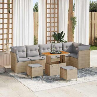 vidaXL Conjunto De Sof&aacute; De Jard&iacute;n Con Coj&iacute;n 9 Pcs Beige Y Gris Claro Vidaxl