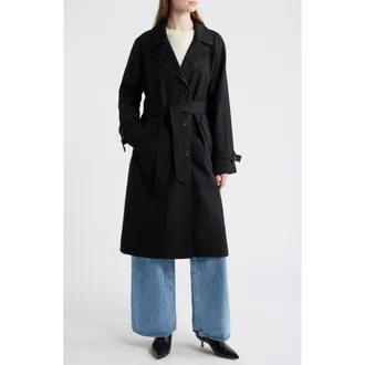 Via Spiga Stretch Gabardine Trench Coat in Black at Nordstrom, Size Xx-Large