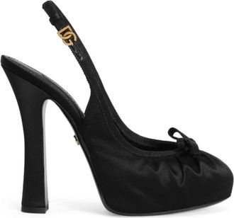 Dolce & Gabbana Zwarte Slingback Pumps van Zwart Satijn - Dames - Pumps - Zwart - 40 EU - Satijn - Schoenen