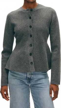 White + Warren Cashmere Blend Peplum Cardigan In Dark Granite