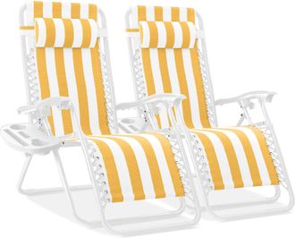 Best Choice Products Set of 2 Zero Gravity Lounge Chair Recliners for Patio, Pool w/ Cup Holder Tray