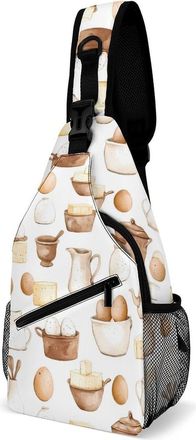 Generic Watercolor Breakfast Eggs Mens Shoulder Bags Sling Crossbody Backpack Travel Hiking Chest Bag with Small Side 38x20cm