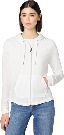 Calvin Klein Womens Ruched Long Sleeve Zip Front Hoodie Jacket, White, Medium