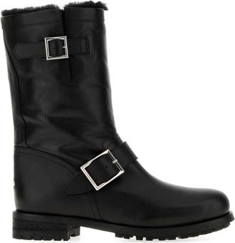 Jimmy Choo London Biker Mid - Dames - Hoge Laarzen - Zwart - 36 EU - Leer - Schoenen
