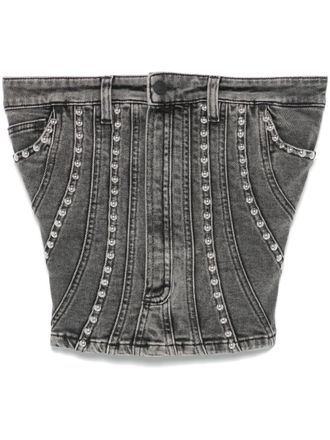 MUGLER spiral denim studded bustier - Black