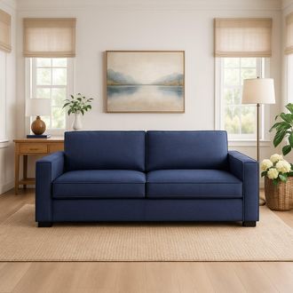 Talamo Italia Talamo Italia - Sof&aacute; Fijo Carol, Sof&aacute; De 2 Plazas, 100% Made In Italy, Sof&aacute; De Sal&oacute;n En Tela, Con Reposabrazos Delgados, Cm 160x95h90, Azul, Con Embal