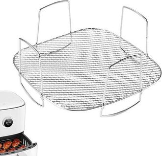 OEM Soporte Para Tocino Para Freidora De Aire - Cesta Para Freidora De Aire - Cocci&oacute;n Uniforme - Acero Inoxidable - 20x20x10 Cm - Plateado