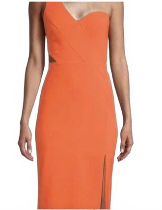 Aidan Mattox One Shoulder Midi Dress In Tiger Lily