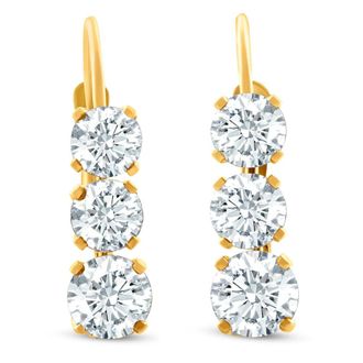 Pompeii3 1 1/2Ct 3-Stone Diamond Leverback Hoops Womens Earrings 14k Gold 1/2 Tall Lab