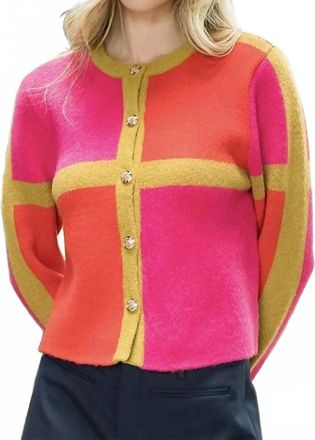 THML Clothing Love Letters Button Colorblock Cardigan In Orange And Pink