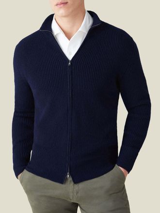 Luca Faloni Midnight Blue Cashmere (4-Ply) Zip Cardigan