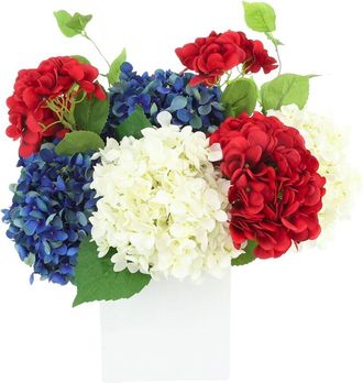 Creative Displays Inc. Handmade Faux Red, White & Blue Hydrangea Arrangement In Fiberstone Pot