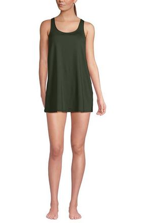 Lands End Scoop Neck Mini Swim Dress One Piece Swimsuit in Rich Olive Green at Nordstrom, Size X-Small