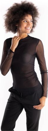 Marella Zwarte Tule Trui met Gerimpelde Details - Dames - Longsleeves - Zwart - M - Tule - Tops