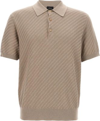 Brioni Gebreid Poloshirt - Heren - Ronde hals truien - Beige - L - Truien & Vesten