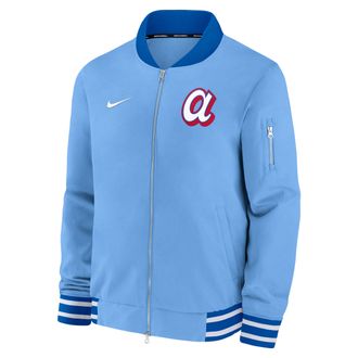 Nike Atlanta Braves Authentic Collection City Connect Nike Mens MLB Full-Zip Bomber Jacket in Blue | 02F30GJLAW-TRY